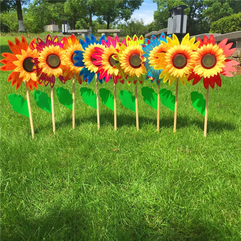Colorful Sunflower Windmill Wind Turbine For Lawn Garden Party Decoration Outdoor Camping Picnic Garden Yard Decor