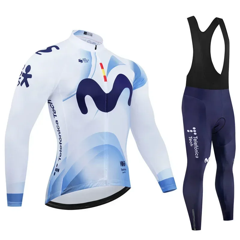 Movistar Autumn Pro Team Cycling Jersey19D Bib Set MTB Uniform Bicycle Clothing Quick Dry Bike Clothes Mens Long Cycling Wear
