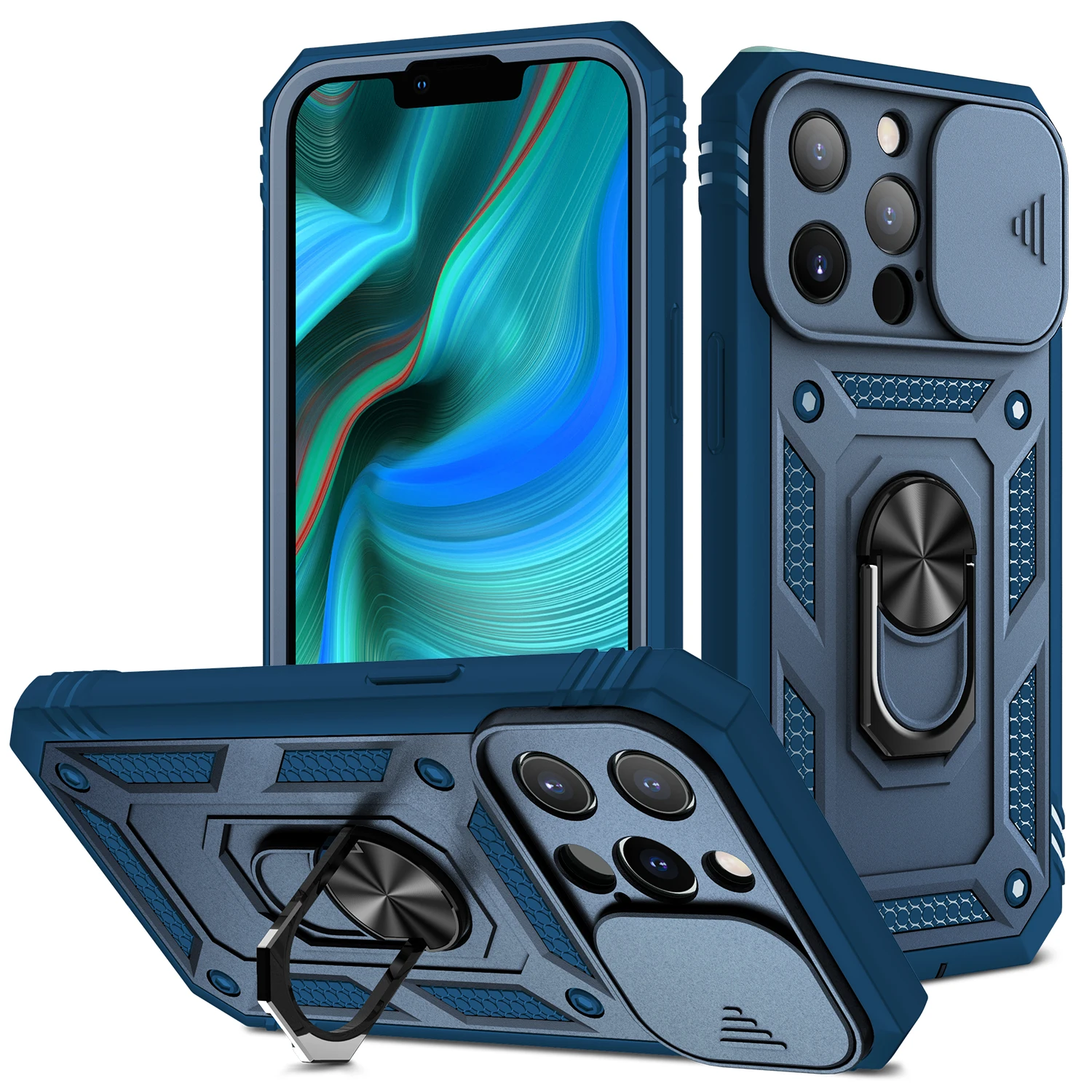 thumbnail image 1 of Slide Camera Case For iPhone 15 Pro Max 14 13 Pro 12 11 XS Max X 8 7 Plus Heavy Duty Build in 360 Degree Rotate Kickstand Covers, 1 of 5