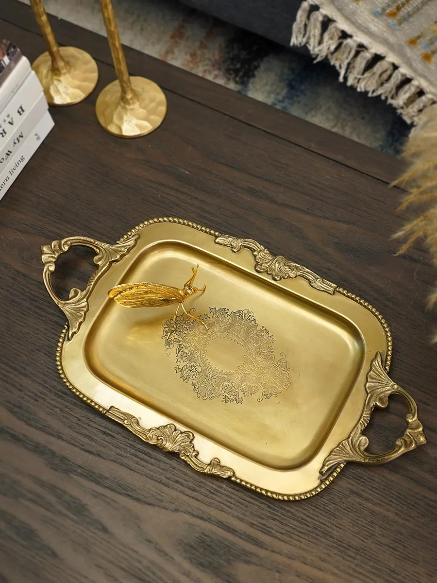 

Handmade brass carved small tray, candle tray, aromatherapy tray, storage tray, fruit tray