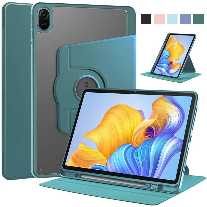 

For Honor Pad 8 Case 360 Rotating PU Leather Acrylic Clear Back Stand Cover For Honor Pad 8 12 inch Tablet Case with Pen Holder
