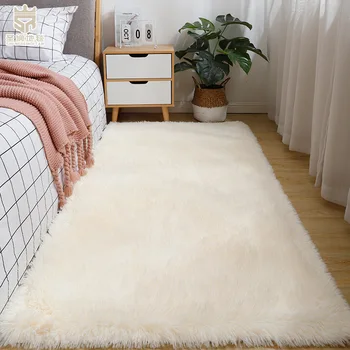 Coperta da comodino in lana di seta tinta unita per ragazze Ins camera da letto tappeto in peluche in Silicone fondo antiscivolo tappeto da soggiorno tappeto carino 1