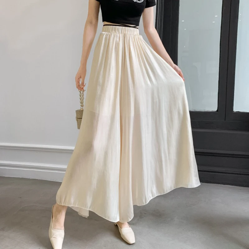 Ice Silk Acetate Streamer Satin Flared Pants Summer Thin Pearlescent Pants Loose Wide Leg Pants for Women
