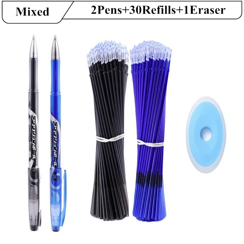 지우개 젤 펜 세트, 0.5mm 미세 포인트 블랙 블루 볼펜 키트, 리필 및 지우개 포함, 학교 사무용품, 33 개/세트