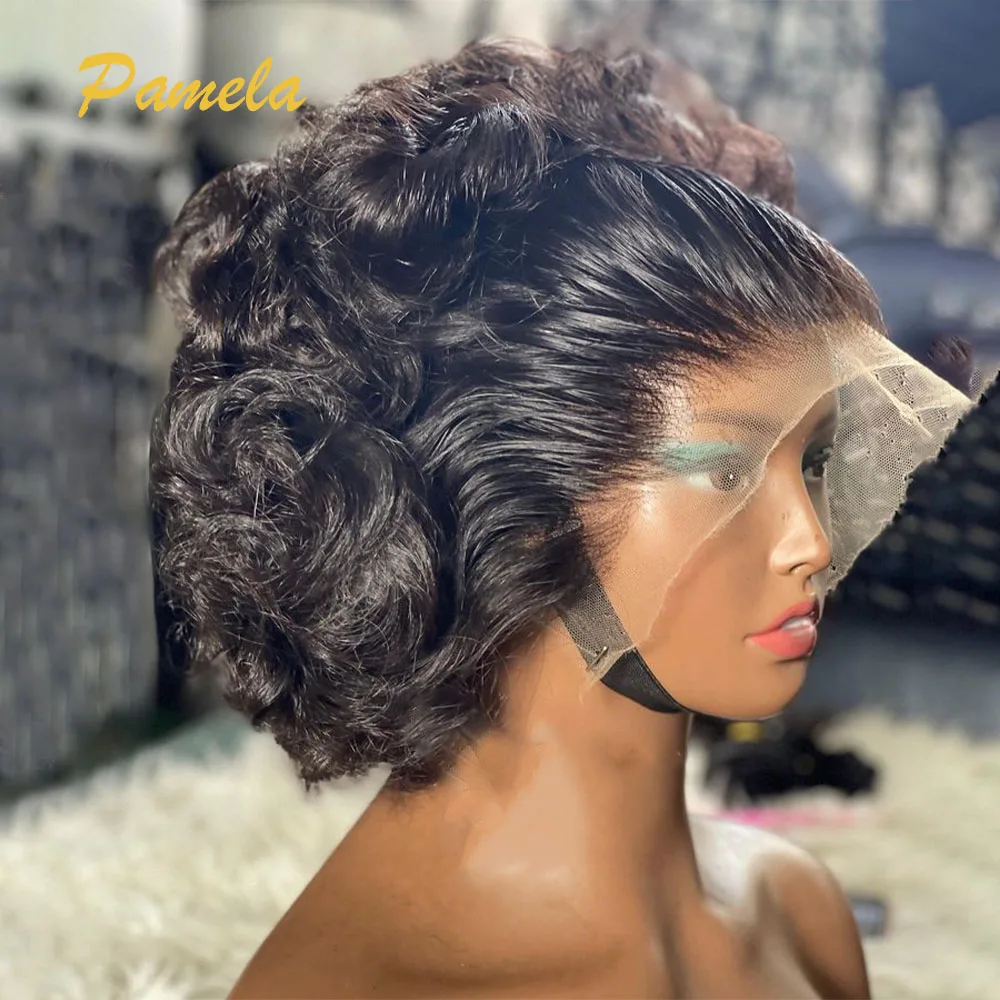 250% Density Short Loose Deep Wave Bob Wear and Go Glueless Wig Brazilian Transparent Lace Frontal Human Hair Wig Preplucked