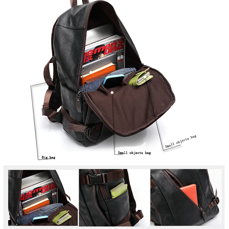 Korean Fashion PU Leather Travel Backpack Carry On Waterproof Students Schoolbag Causal Business Laptop Daypack for Men Women