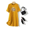 Women Chinese Style Printed Dresses Summer New O-neck Cotton Casual Fashion Basic Tunics 5