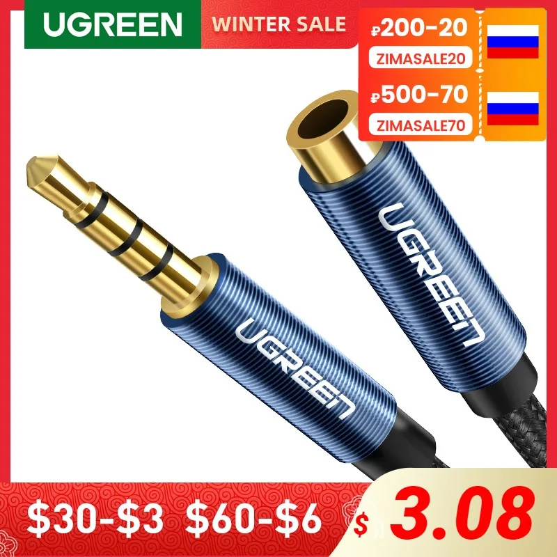 UGREEN 3.5mm Jack Male to Female Extension 3.5 AUX Cable with Microphone Stereo Audio Adapter for iPhone Smartphones Tablets