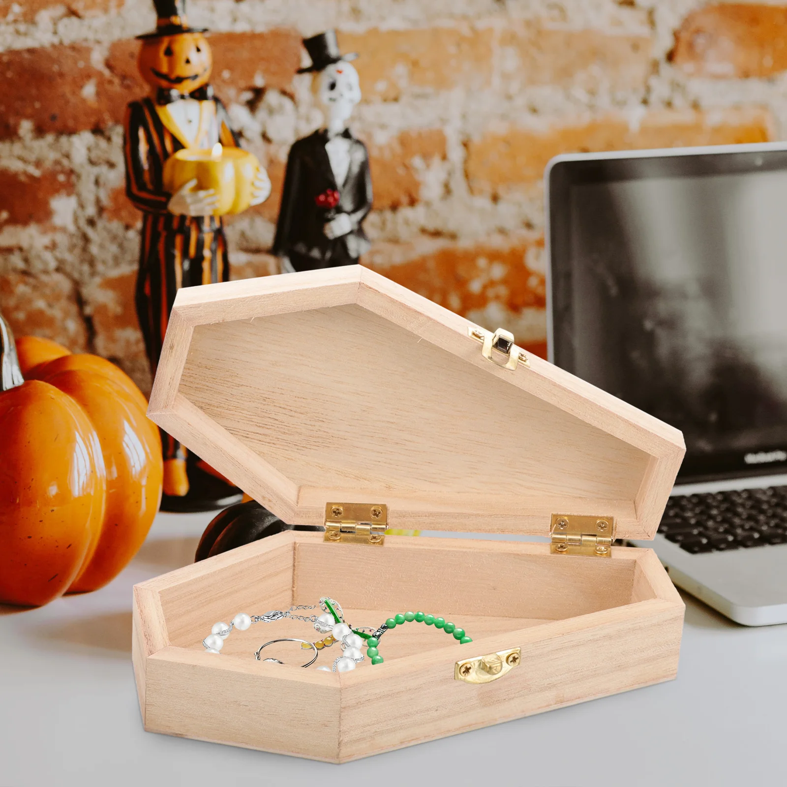 Mini Coffin Shaped Novelty Bag Gift Wooden Box Necklace Organizer Decor Ornaments for Crafts
