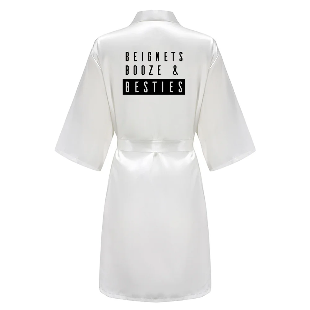 BESTIES Women Wedding Satin Dressing Gown Personalized Bathobe Bridal Party Robes Bridesmaid Robes gift Team Bride