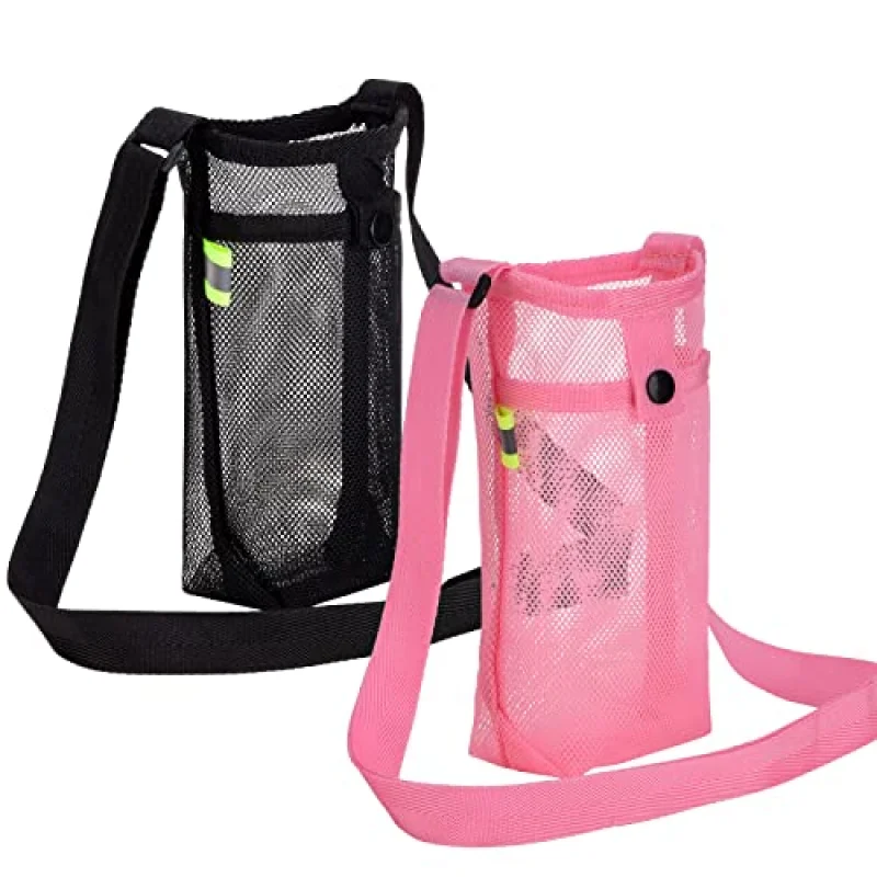 Water Bottle Cover Bag Pouch with Adjustable Straps Mesh Water Pouch Holder Shoulder Strap Black Bottle Carrier Insulat Bag 2