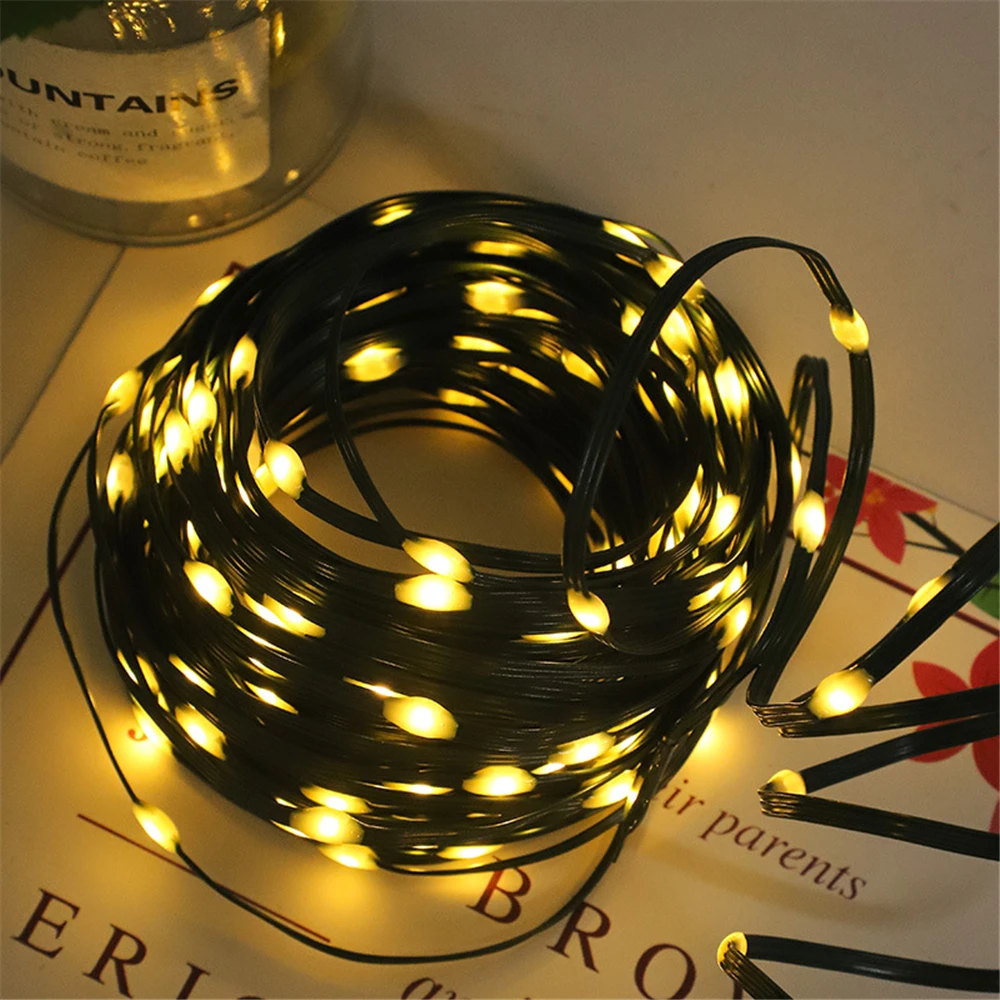 thumbnail image 4 of Luces navideñas para exteriores, guirnaldas para Año Nuevo, 50 m, 100 m, luces LED impermeables de 24 V, línea verde, luces de hadas para decoración de bodas y jardines, 4 of 5