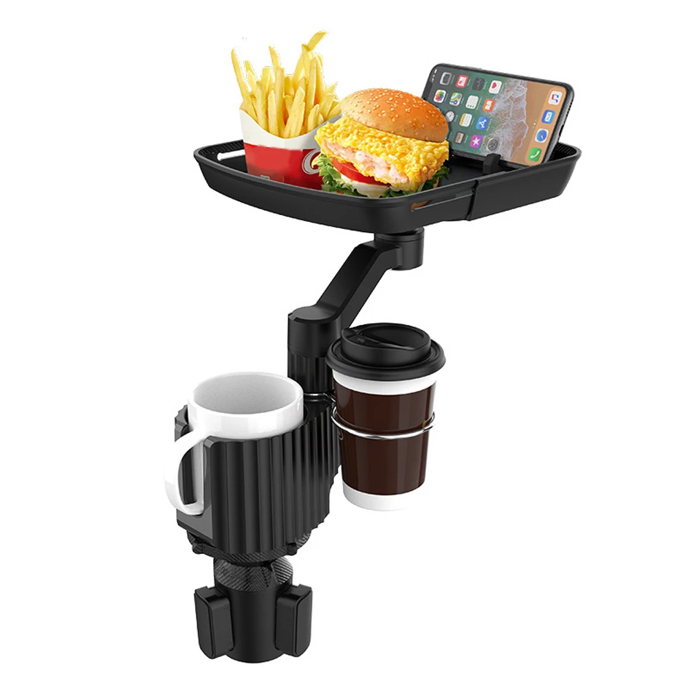 Bandeja Organizadora Para Coche - Gira 360°, Base Ajustable 7.5 Cm, Plástico Negro, 28x23x23 Cm