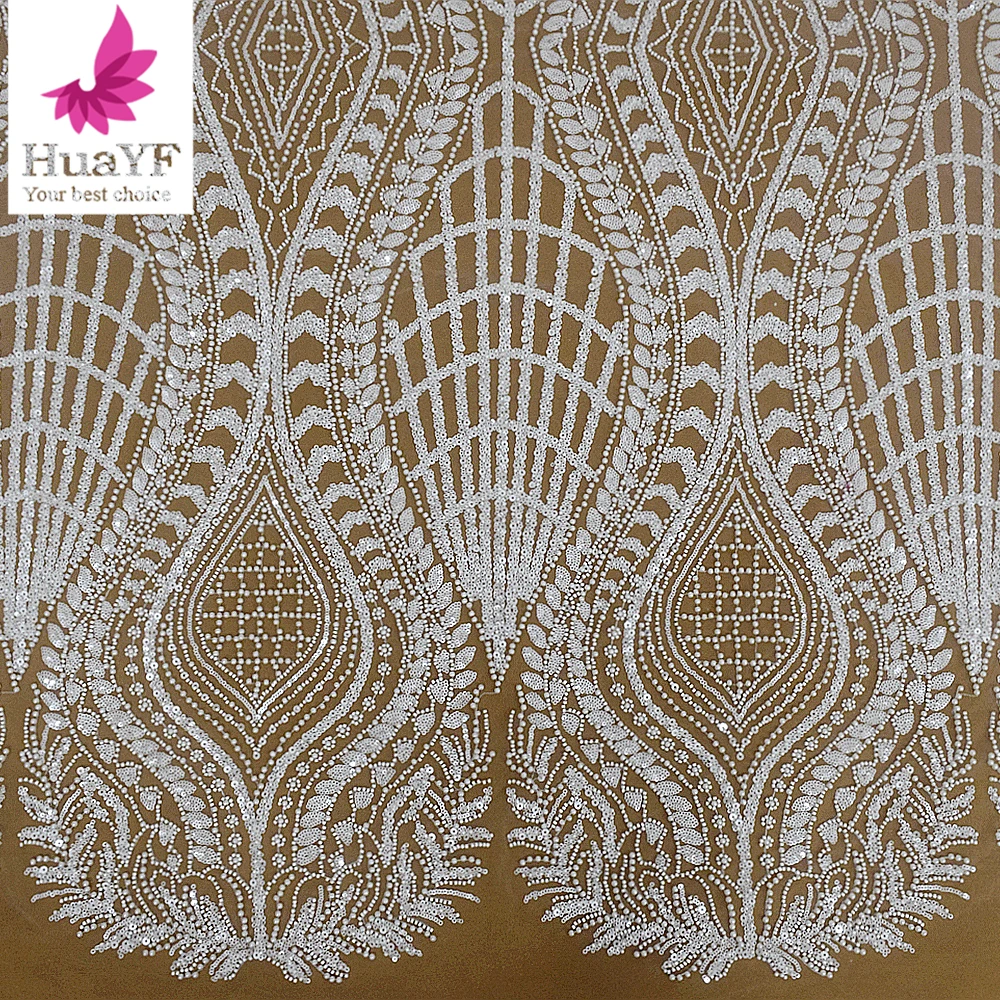 

Нигерийская Высококачественная новая белая роскошная кружевная ткань с бусинами и блестками для невесты с жемчугом Тюлевая Ткань 5 ярдов HY2754