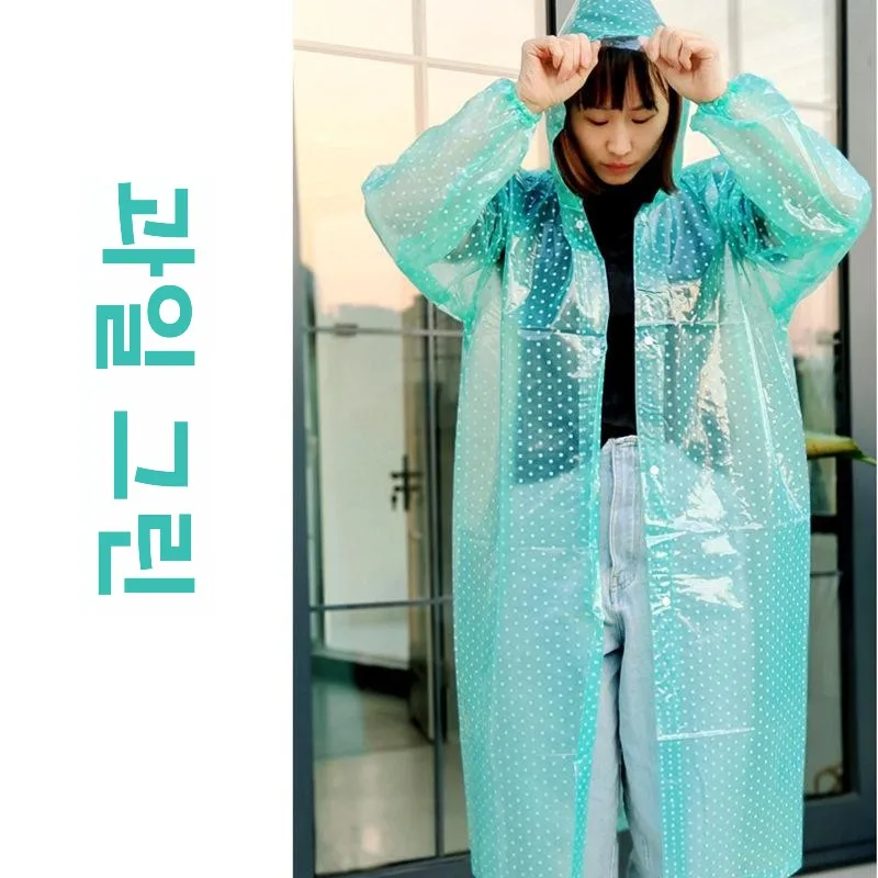 새로운 크리스탈 패션 물방울 무늬 레인코트 롱 두꺼운 야외 차 따기 걷기 여행용 레인 판초 유니섹스 프리사이즈