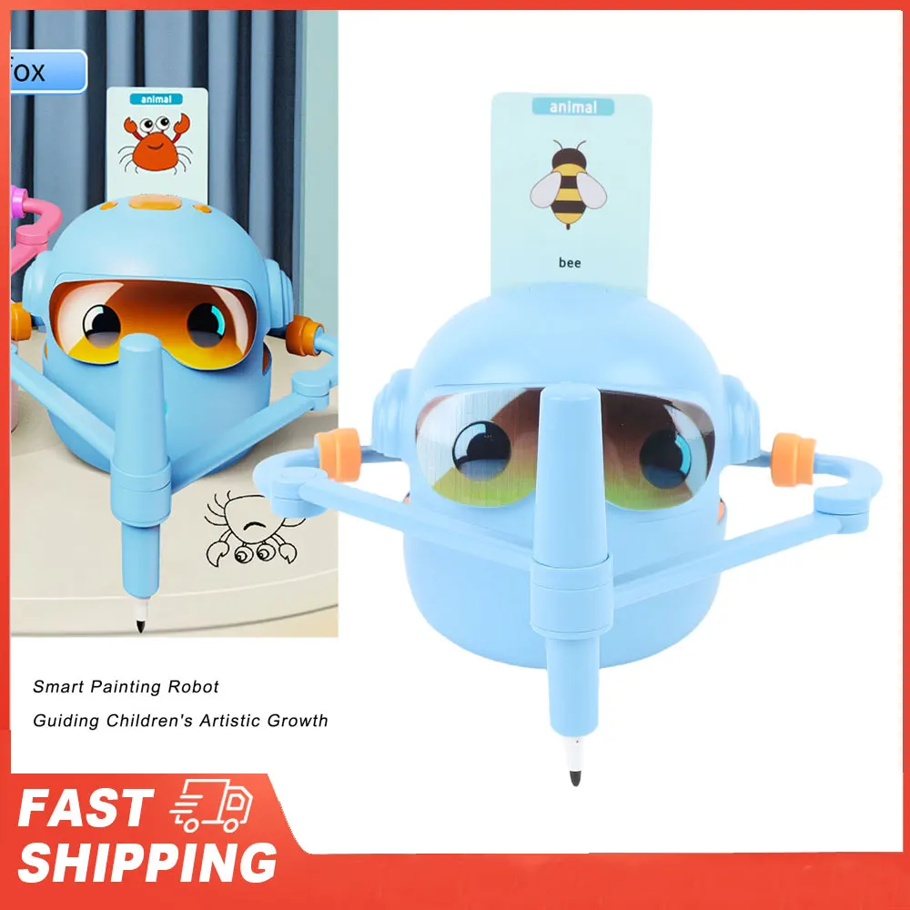 Kids Drawing Robot Interactive Educational Auto Drawing Robot with 100 Cards for Boys Girls Preschool Learning