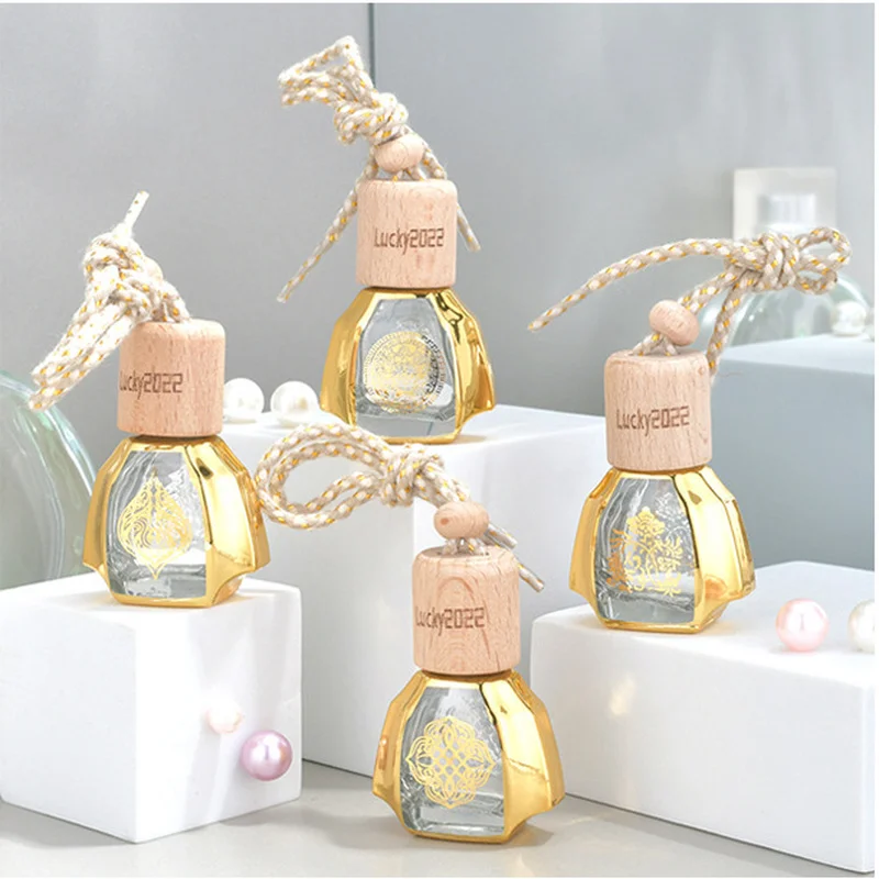 1Pc 10Ml Vuoto Fai Da Te Auto Appendere Contenitore Di Profumo In Vetro Appendere Decorazioni Ciondolo Coperchio In Legno Bottiglia Di Imballaggio Di 