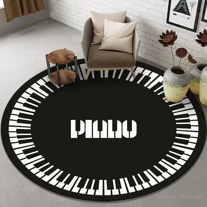 Circular Anti-slip Piano Floor Mat, Creative Music Pattern, Carpet, Living Room, Computer Chair, Dirty Resistant, 1Pc