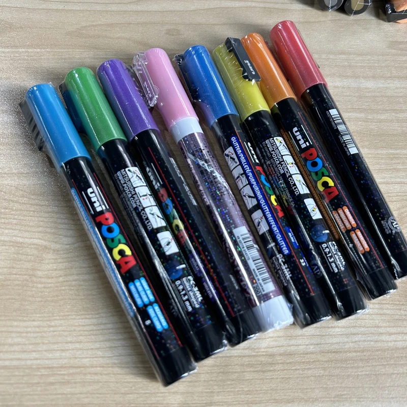 Posca Marker, Pc-3ml, Fine, Line 0,9-1,3 , Glitter Colours, 8 pc