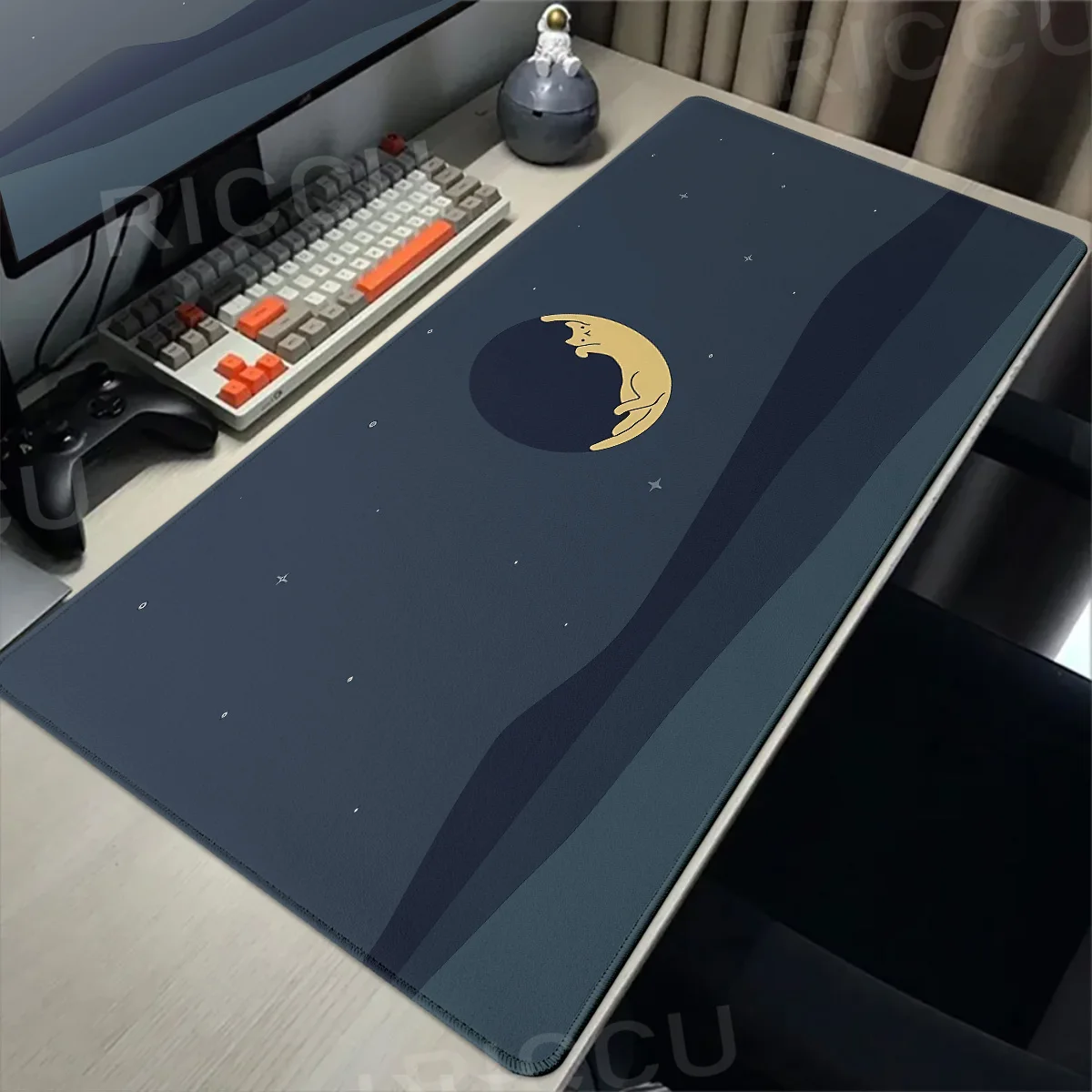 Cute Japan Cat Moon MousePad Gamer Computer Keyboard Large Desk Mats Home Office Laptop Non-Slip Mousepads Gaming Accessories
