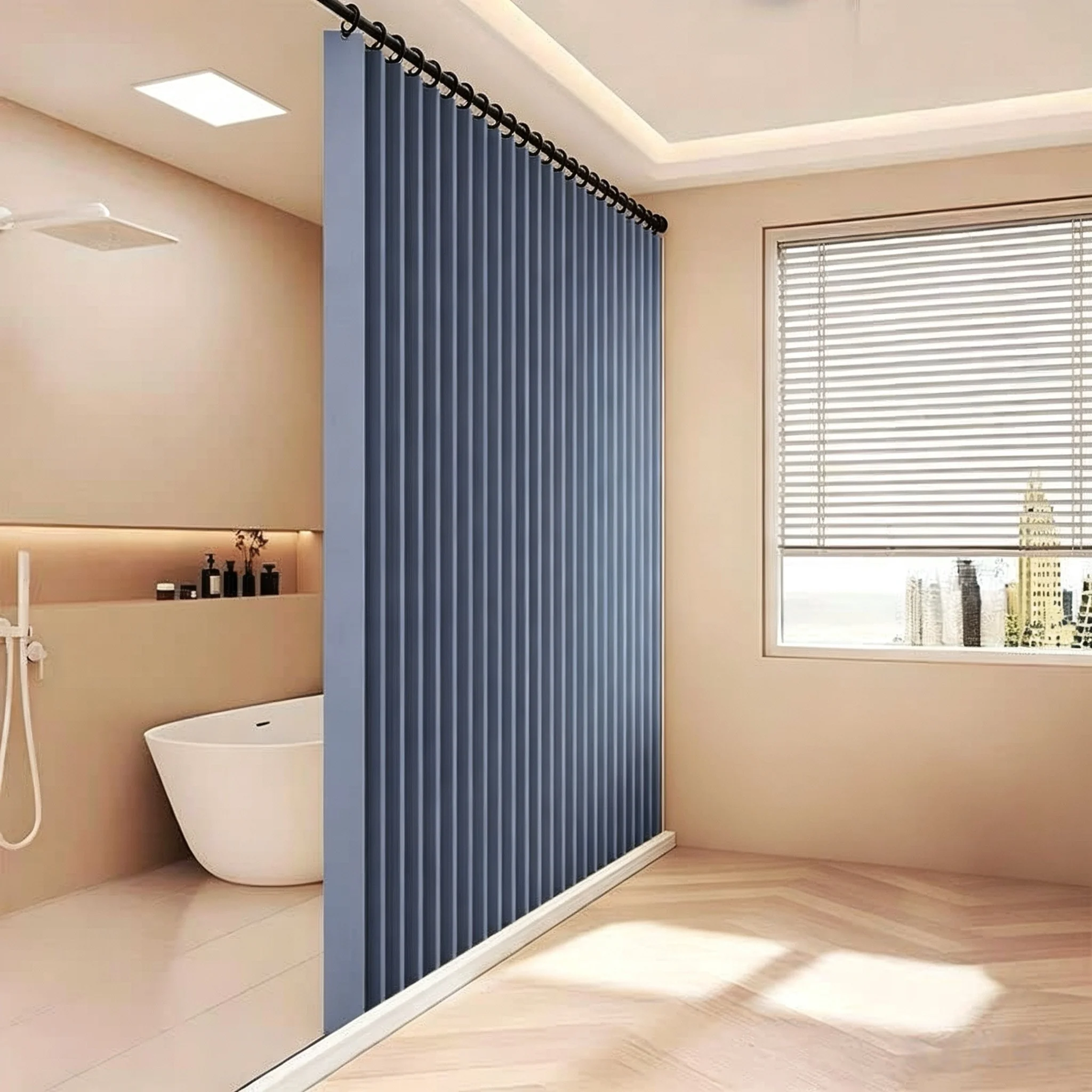 Deluxe Multi-Color Waterproof Linen-Style Opaque Shower Curtain