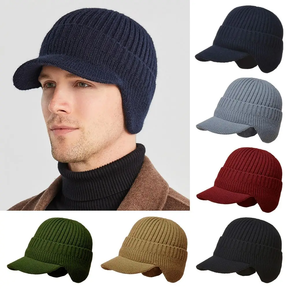 

Warm Beanie Hat Winter Fleece Lined Ear Protection Peaked Knit Cap Plush Outdoor Bomber Hats Men