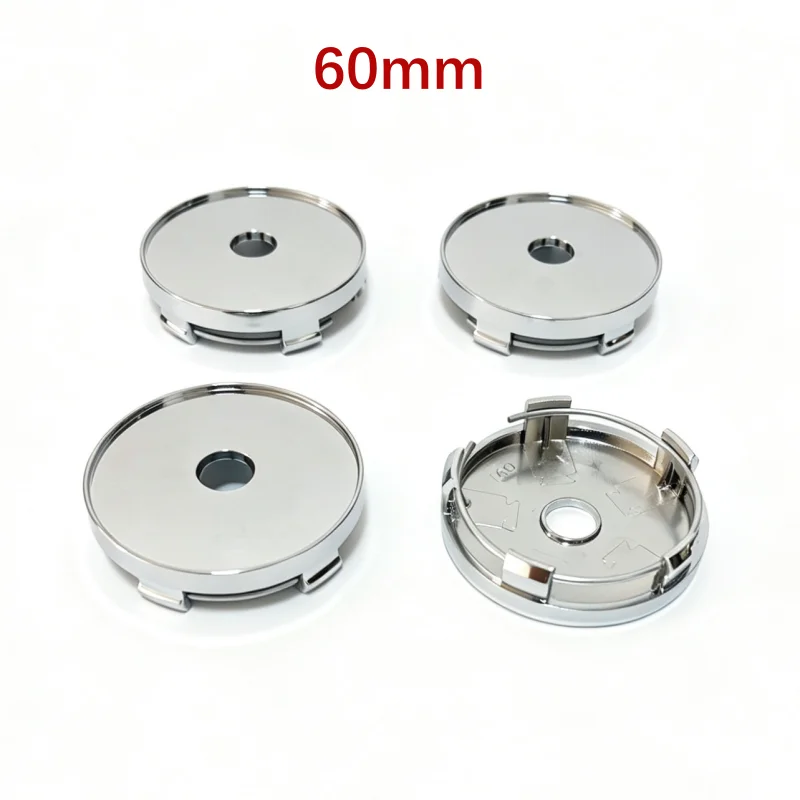 Universal Black Chrome Silver Blank Base Rim Cap Set - 4 Pieces