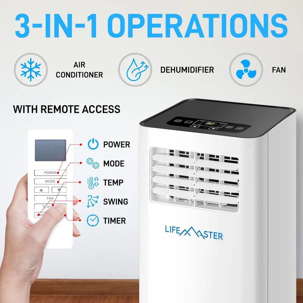8,000 BTU Portable Air Conditioners, Room Air Conditioner with Digital Remote for Room up to 350 Sq.Ft, 3-in-1 Portable AC Unit 3