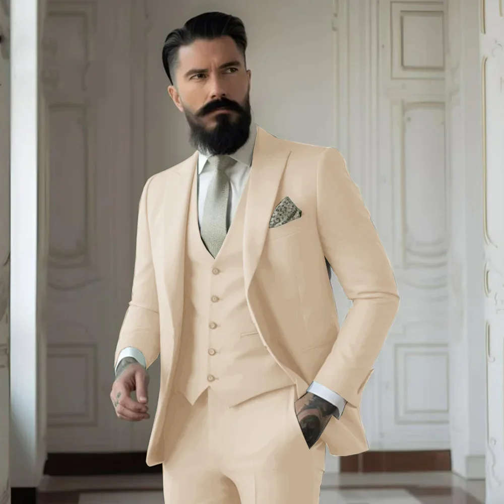 Men's Full 3 piece Single-breasted Elegant Fashion Slim Design Comfortable Commuter Wedding Dress Custom Man Suit for Men