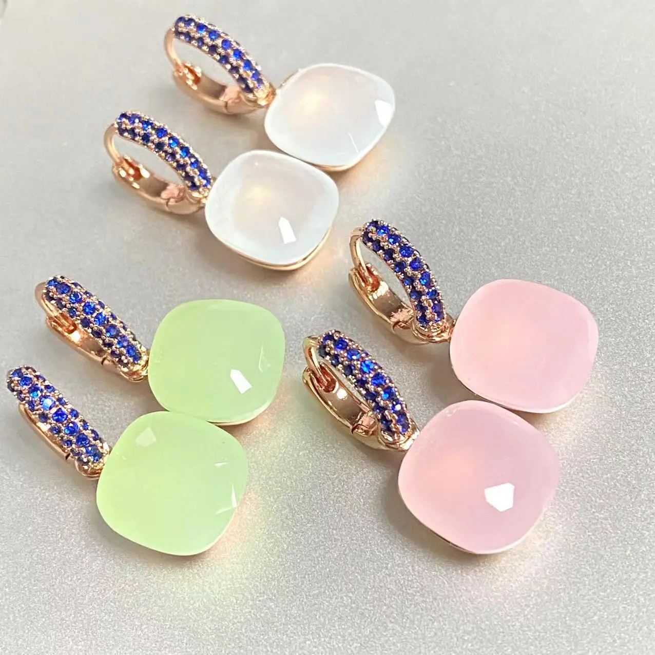 KAISQJEW 12.6mm Earrings Inlay Blue Zircon Candy Color Crystal Earrings For Women Drop Earrings Fashion Jewelry Gift