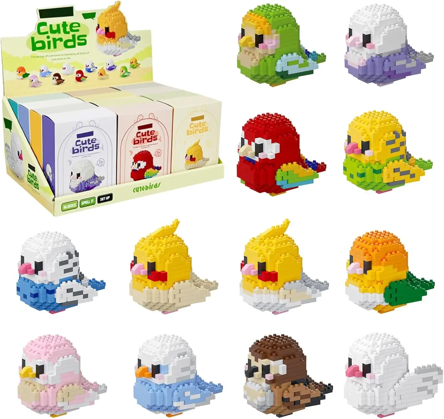 Building Block Toy Cute Parrot Birds Micro Blocks Cockatiel Budgerigar DIY Assembled Pigeon Macaw 3D Model Mini Figure For Kids