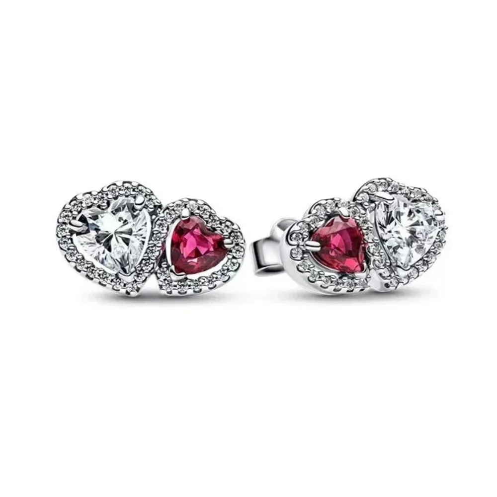 Silver Earrings 925 Sterling Heart-Shaped Colored Zircon Suitable For Girls Charming Jewelry Gifts