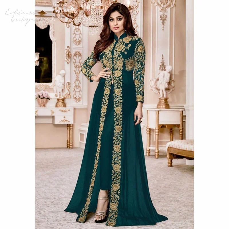 2 Piece Floral Set Long Sleeve Large Swing A-Line Elegant Party Stand Collar Women's Maxi Long Dresses Fashion Print Skirt
