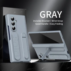 Premium Wristband Bracket Hinge Case with Tempered Glass Protector and Folding Kickstand for Galaxy Z TriFold (Grey)