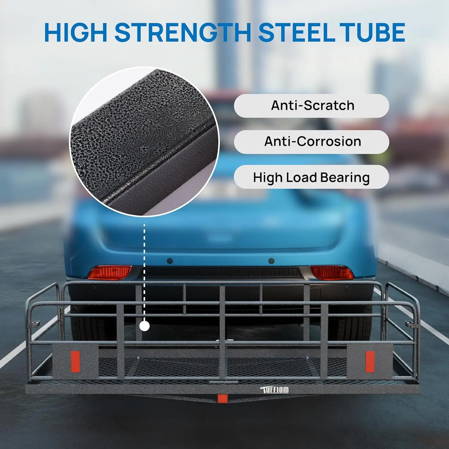 60"x24"x14"Folding Hitch Mount Cargo Carrier Basket,Upgraded 14"Height500lbs Steel Car Hitch Luggage Rack with Straps&Stabilizer