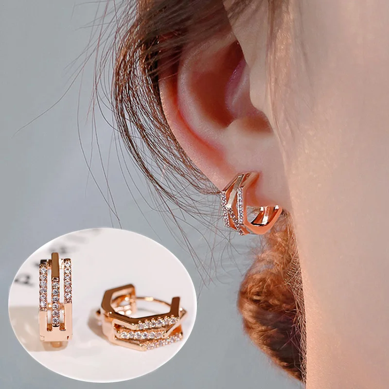 Huitan Fashion Rose Gold Color Hoop Earrings with Shiny CZ