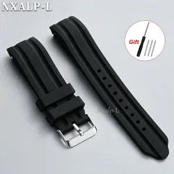Durable Curved End Silicone Sports Watch Strap - Thick Waterproof Rubber Bracelet - 22mm (Black)