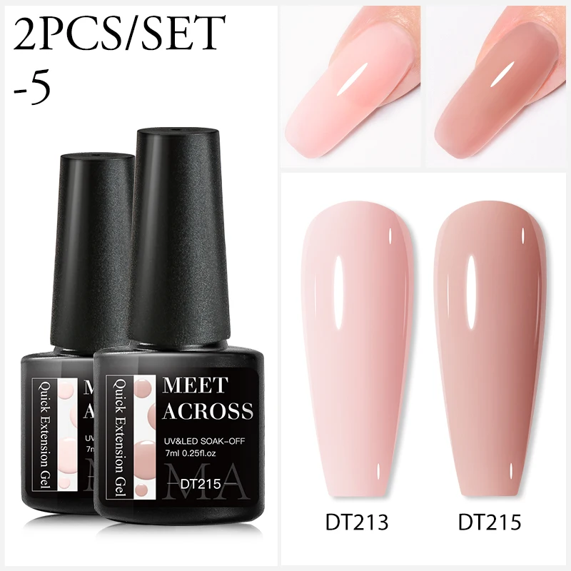 MEET ACROSS 2Pcs/Set 7ml Quick Extension Gel Nail Polish Clear White Nude Semi Permanent Finger Extension Nail Art Varinish 3