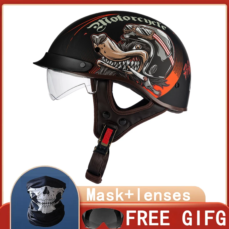 Casque Moto Vintage Demi-jet - Certifié ECE/DOT, ABS, Poids 700g, Tailles M à XL, Style Rétro Tête De Mort