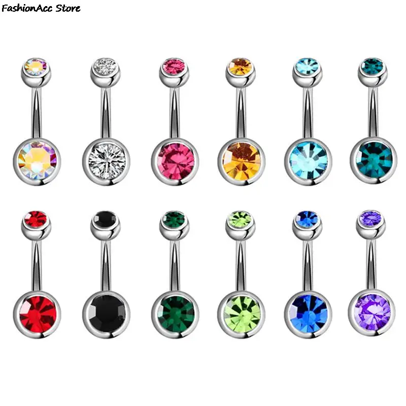 5/10/15/20 Stks/partij Single Crystal Strass Navel Ringen Navel Piercings Ombligo Multicolor Ball Nombril Chirurgisch Staal