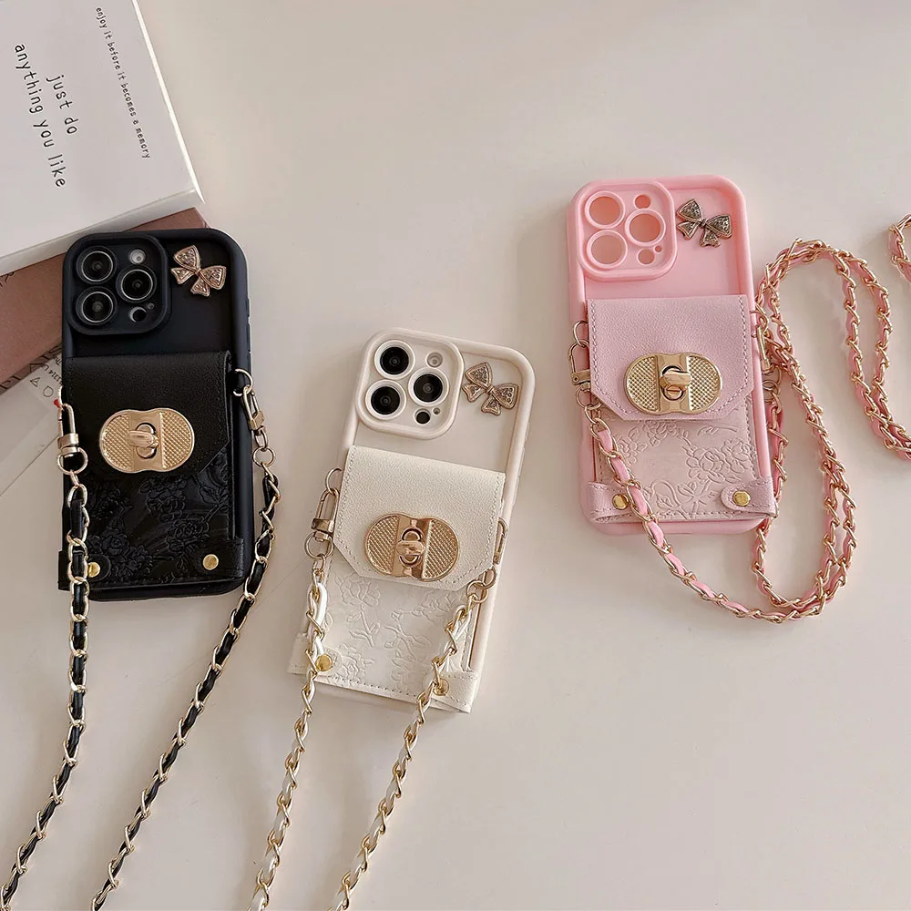 Elegant Butterfly Metal Chain Wallet Phone Case and Cover
