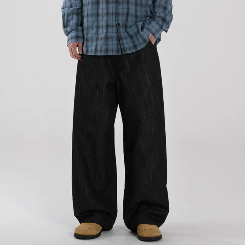 IEFB Korean Style Men's Denim Pants Pleated Solid Color Casual Trousers Straight Wide Leg Spring Male Loose Jeans 2025 9C6611 5