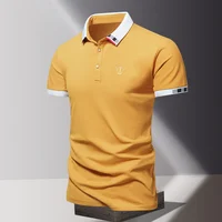 2024 été nouveaux hommes pur coton à manches courtes T-shirt pour hommes haut de gamme décontracté revers demi manches Polo hommes haut 6