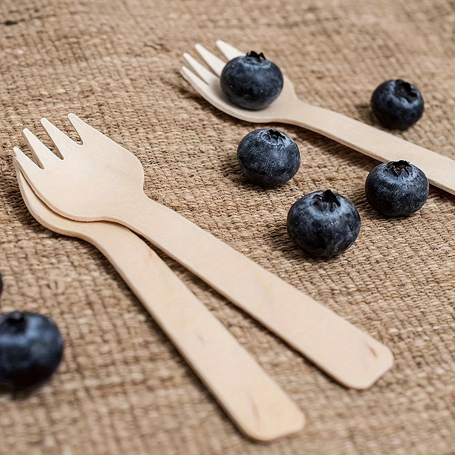 50pcs Disposable Wooden Spoon Fork Environmentally Friendly Suitable for Wedding Birthday Camping Restaurant Kitchen Supplies