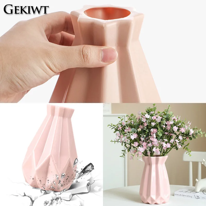 Plastic Flower Vase New Nordic Style Vase Flower for Wedding Ceramic Flower Arrangement Modern Diamond vase Shaped Living Room 6