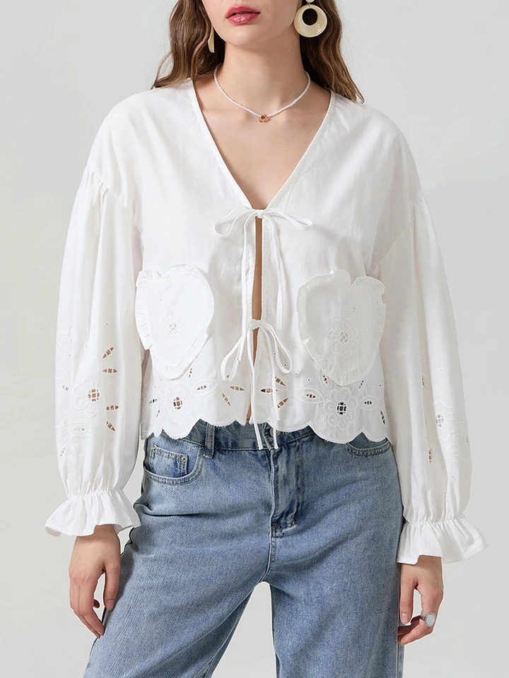Women Floral Embroidered Long Sleeve Blouse