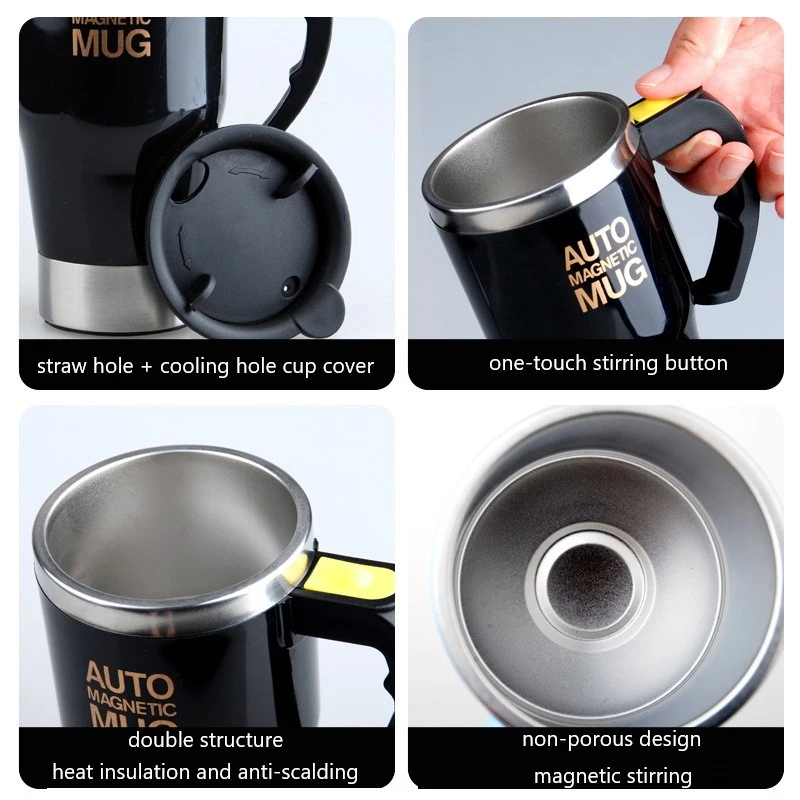 Auto Sterring Coffee mug Stainless Steel Magnetic Mug Cover Milk