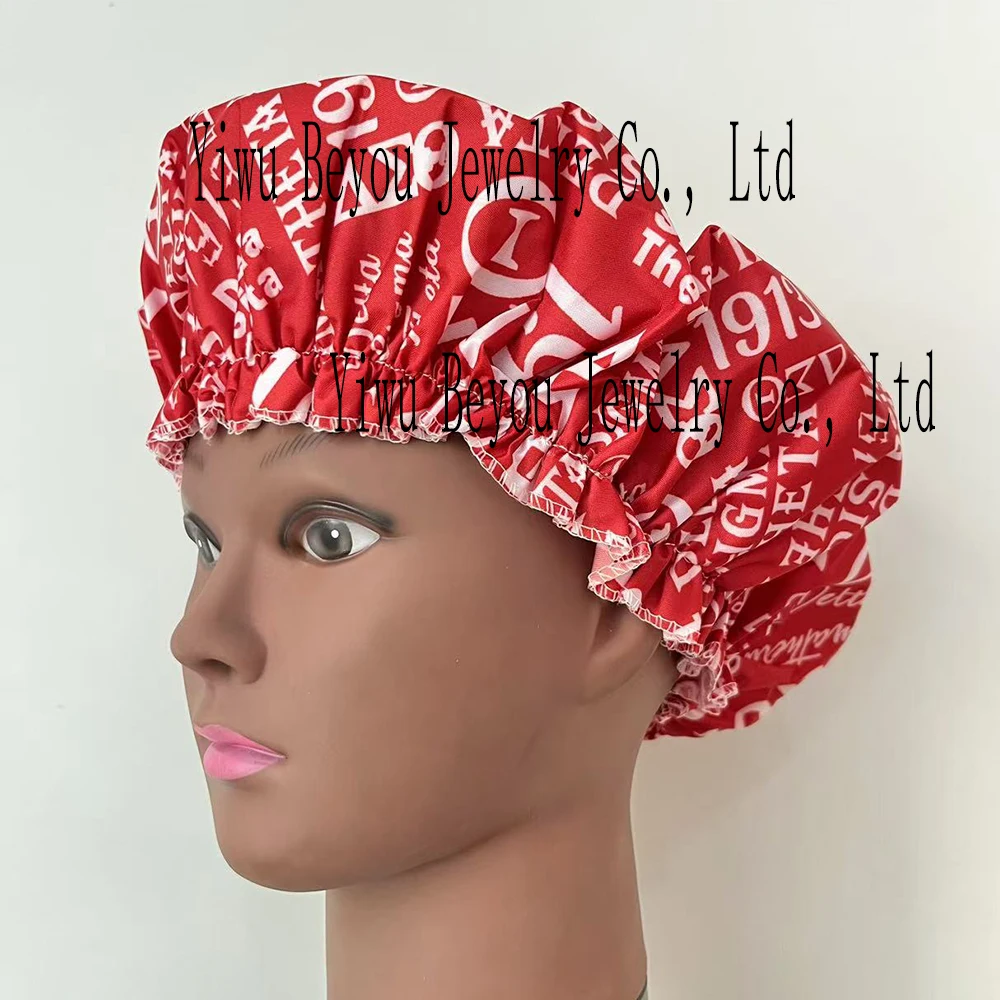 Greek alphabet sisters sorority red and white bath cap night cap 5
