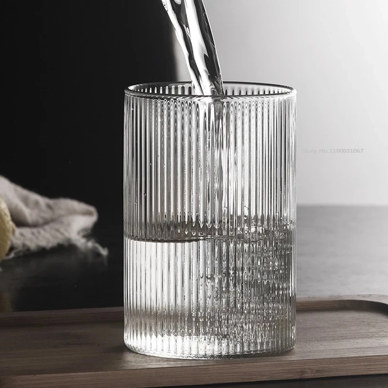 Glass Cup 1/3/6PCS Japanese Striped Heat-Resistant Transparent
