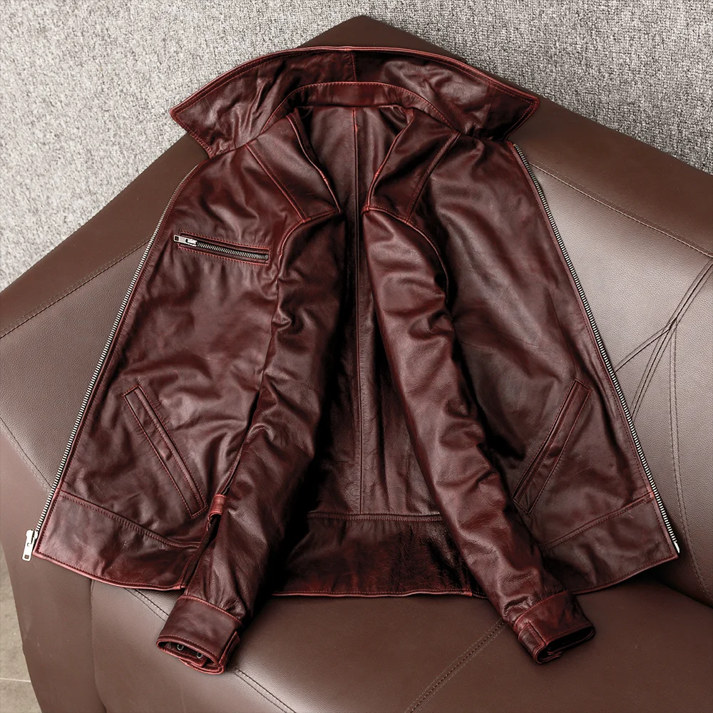 Motorcycle Vintage Jackets Men Leather Jacket 100% Genuine Cowhide Leather Coat Male Biker Clothing Autumn S-4XL big & tall genuine leather coats & jackets